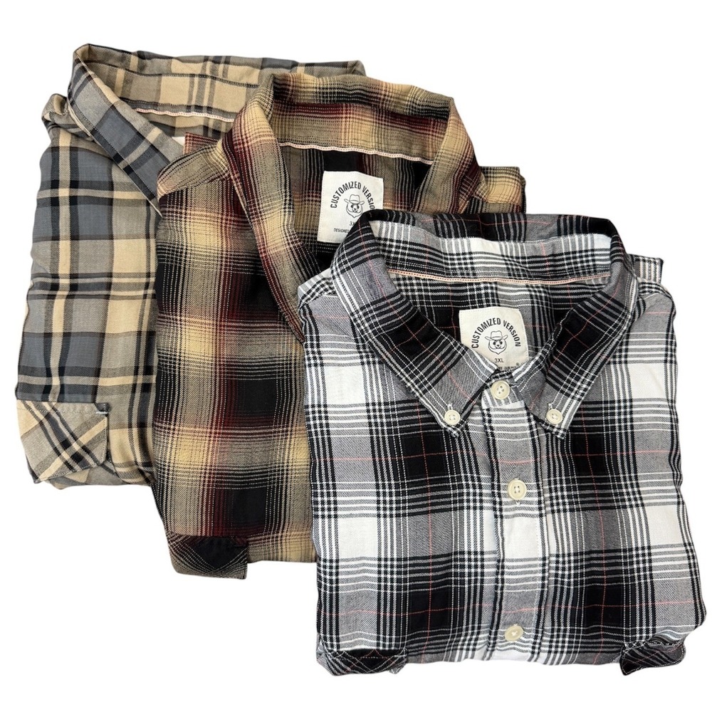 (LOT OF 3) Dubinik Customized Version Plaid Button Down Shirts Mens 3XL Light